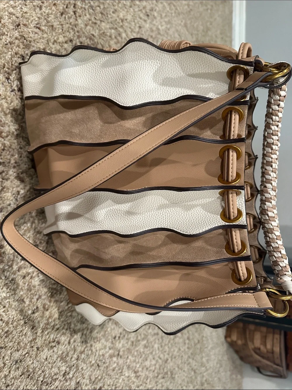 Dolce Vita Cream, Tan & Brown Waved Panel Shoulder Bag - Picture 2 of 5